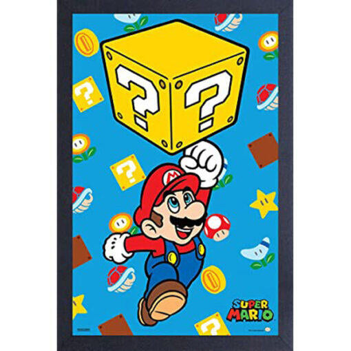 Super Mario Question Mark Block Jump 11"X17" Framed Print