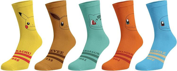 Pokemon Character Faces Pokedex Numbers 5 Pack Crew Socks