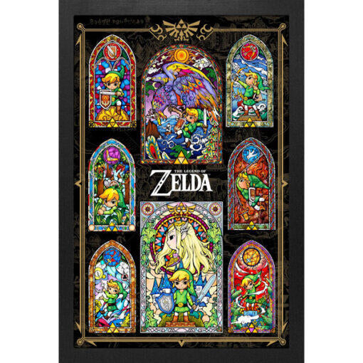 The Legend of Zelda Stained Glass Collage 11" X 17" Framed Print