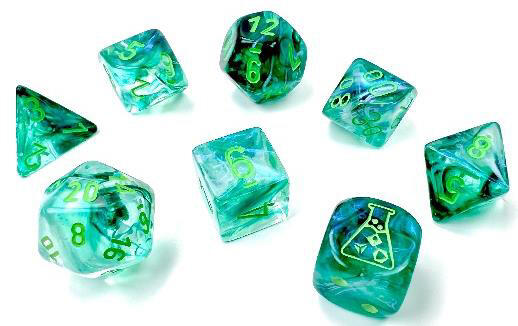 Lab Dice 6: Borealis: 7pc Polyhedral Kelp/ Light Green