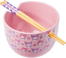 Sanrio Hello Kitty and Friends My Melody and Kuromi Pastel Flowers Ceramic Ramen Bowl With Chopsticks