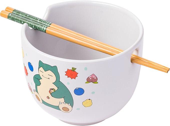 Pokemon Snorlax Relaxing and Eating Food Ceramic Ramen Bowl with Chopsticks