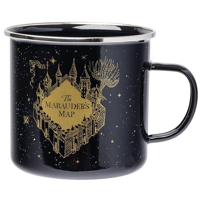 Harry Potter Mischief Managed ‘I Solemnly Swear I Am Up to No Good” Quote and Marauders Map Enamel Camper Mug, 20oz