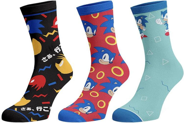 Sega Sonic The Hedgehog Mens 3 Pairs Crew Socks Set