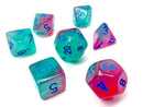 Chessex 7-Die Set: Gemini: Polyhedral Gel Green-Pink / Blue Luminary