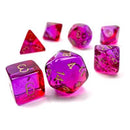 Chessex 7-Die Set: Gemini: Polyhedral Translucent Red-Violet / Gold