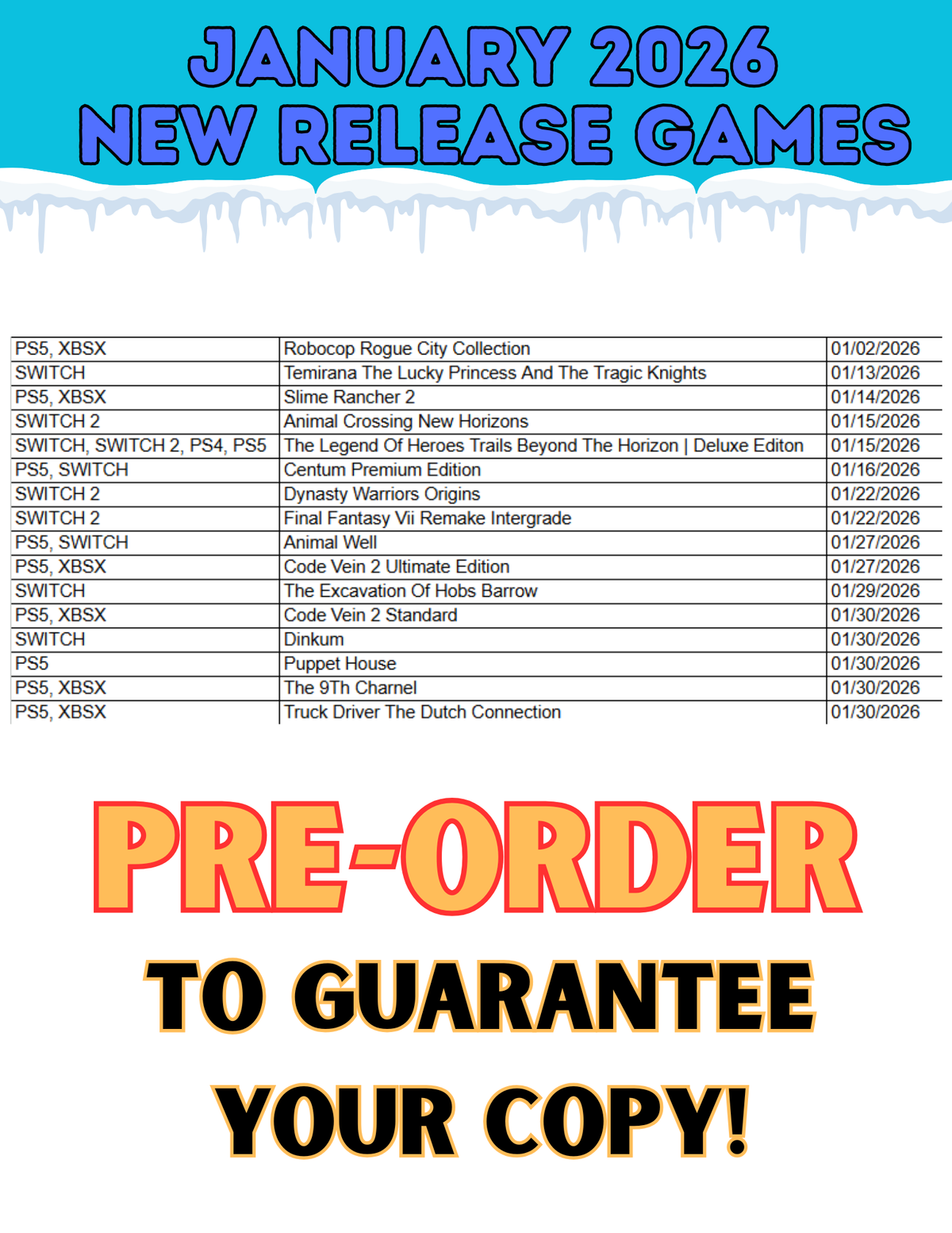 January 2026 New Release Games