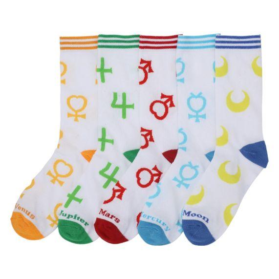 Sailor Moon Crystal - Scout Repeat Symbols And Names On White Casuals Sock