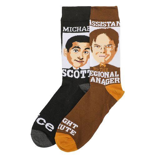 The Office - Michael Face On Black, Dwight On Brown 2 Pair Casual Socks