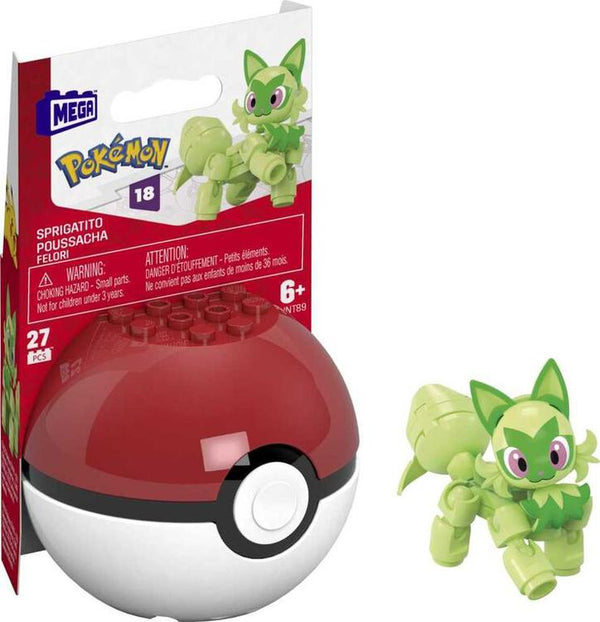 MEGA Pokemon Sprigatito Building Toy Kit, Poseable Action Figure with Poke Ball