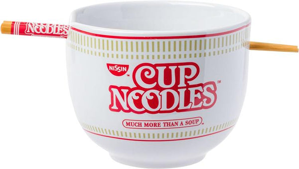 Nissin Cup Noodles Classic Cup Graphic Ceramic Ramen Bowl with Chopsticks, 20oz
